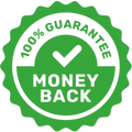 Green badge with '100% Guarantee Money Back' text on a white background